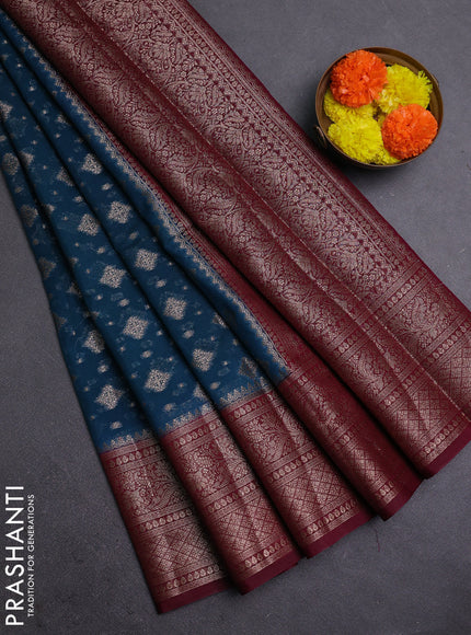 Peacock Green & Maroon Semi Chiniya Silk Saree