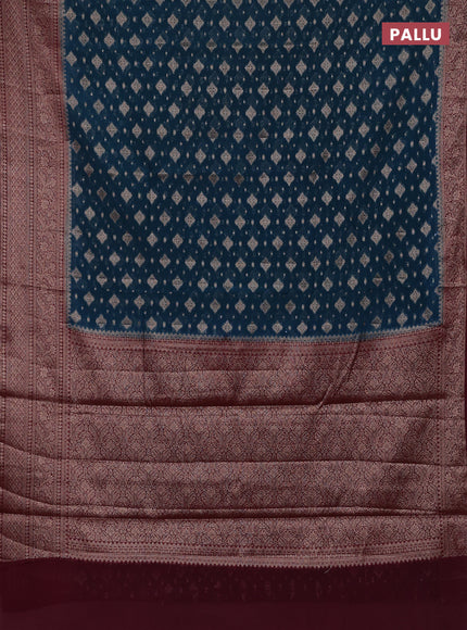 Peacock Green & Maroon Semi Chiniya Silk Saree