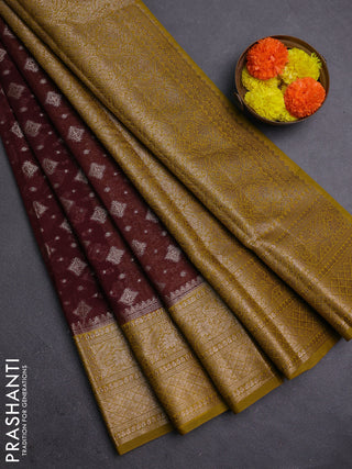 Coffee Brown & Mustard Green Semi Chiniya Silk Saree