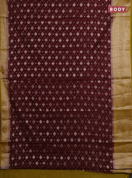 Coffee Brown & Mustard Green Semi Chiniya Silk Saree