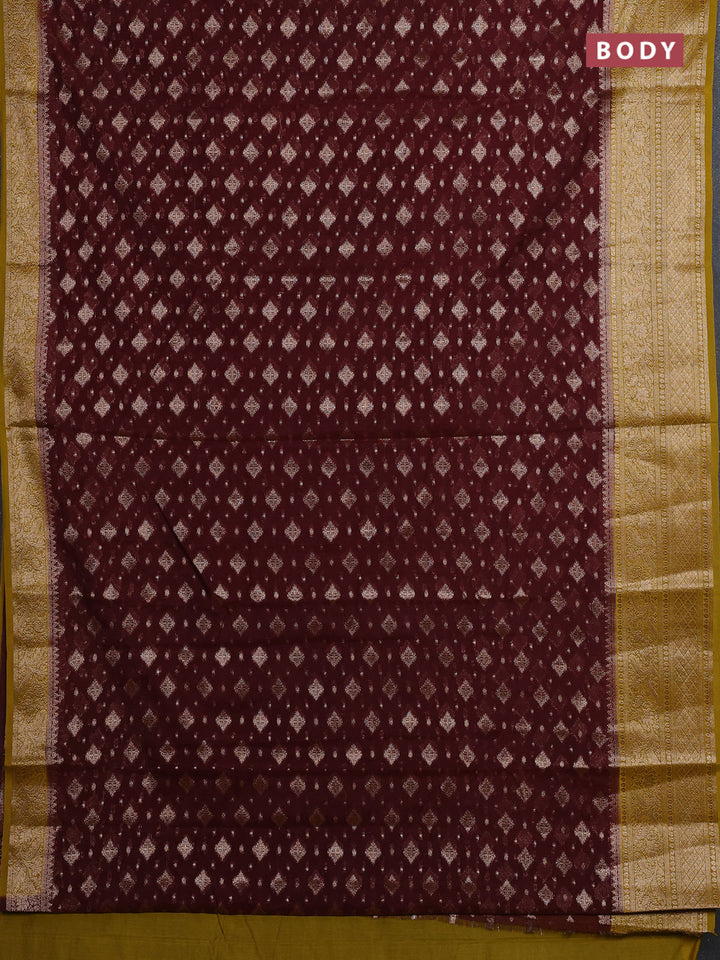 Coffee Brown & Mustard Green Semi Chiniya Silk Saree
