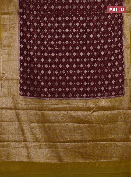 Coffee Brown & Mustard Green Semi Chiniya Silk Saree