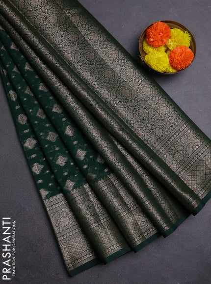 Bottle Green Semi Chiniya Silk Saree