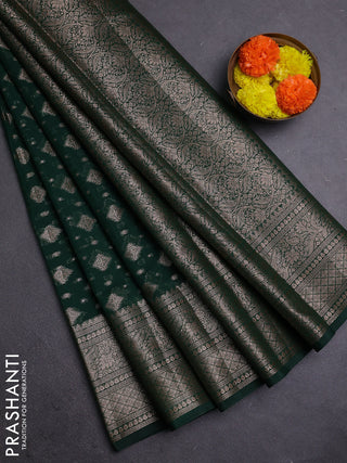 Bottle Green Semi Chiniya Silk Saree