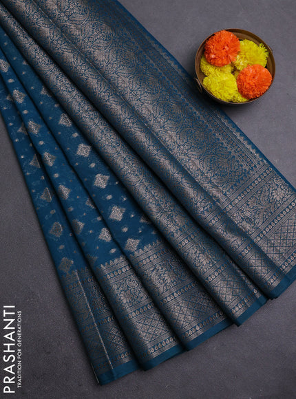 Peacock Blue Semi Chiniya Silk Saree
