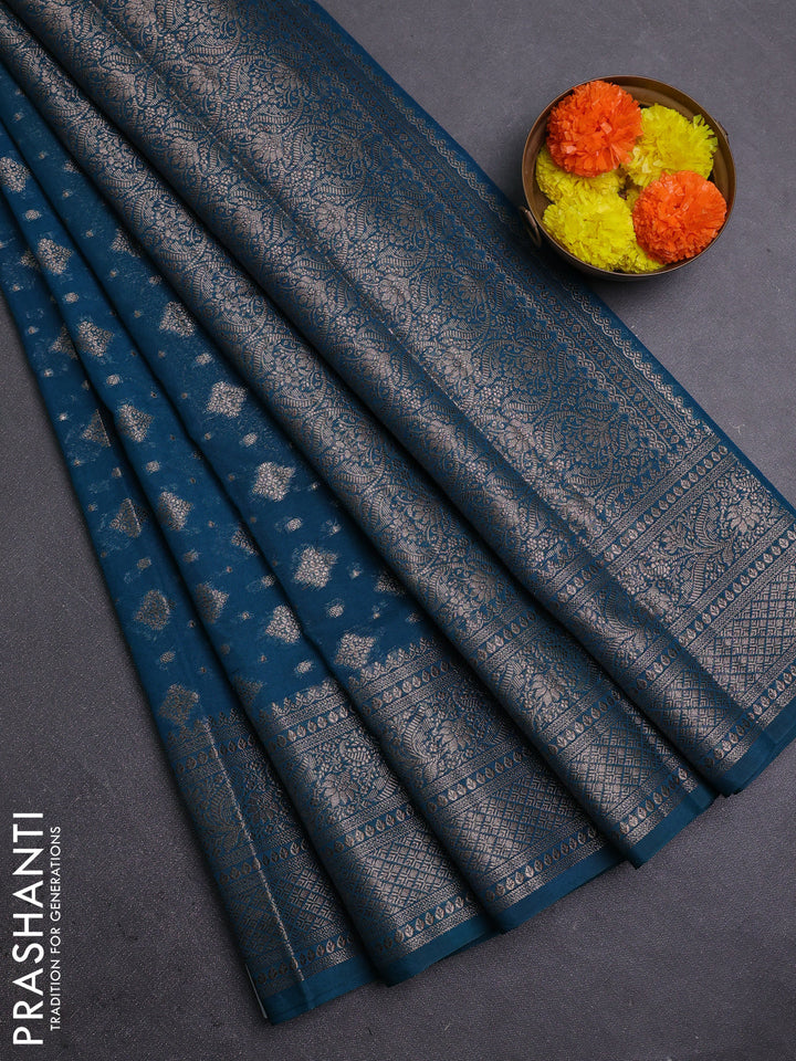 Peacock Blue Semi Chiniya Silk Saree