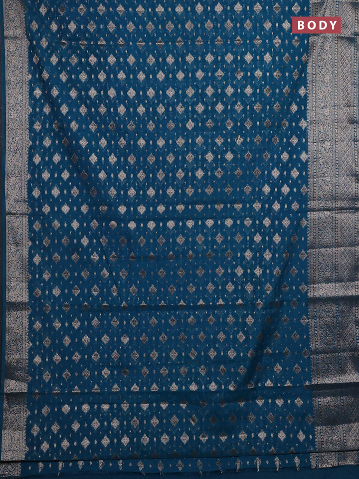 Peacock Blue Semi Chiniya Silk Saree