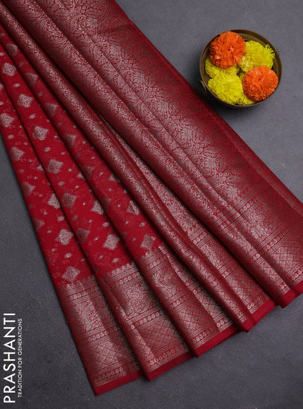 Red Semi Chiniya Silk Saree