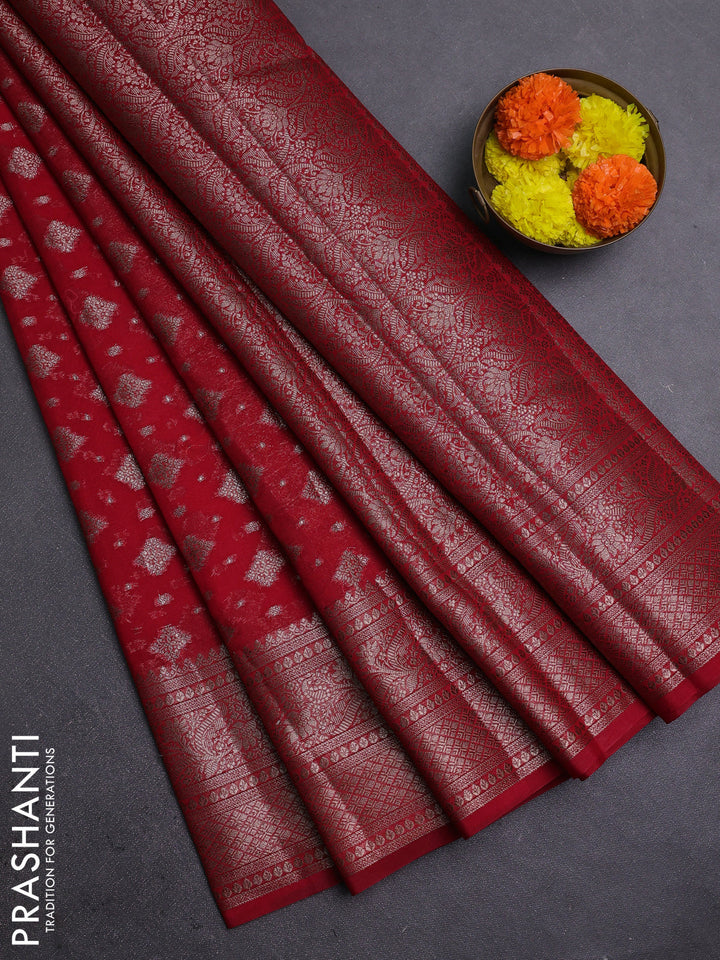 Red Semi Chiniya Silk Saree