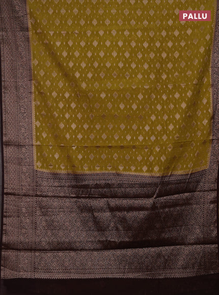 Mustard Green & Wine Semi Chiniya Silk Saree