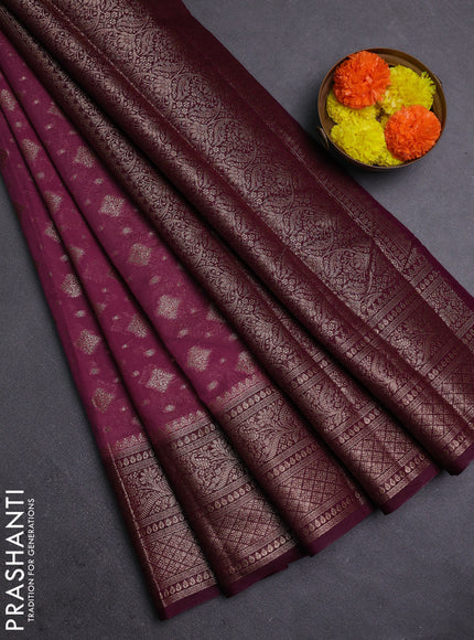 Mauve Pink & Wine Semi Chiniya Silk Saree