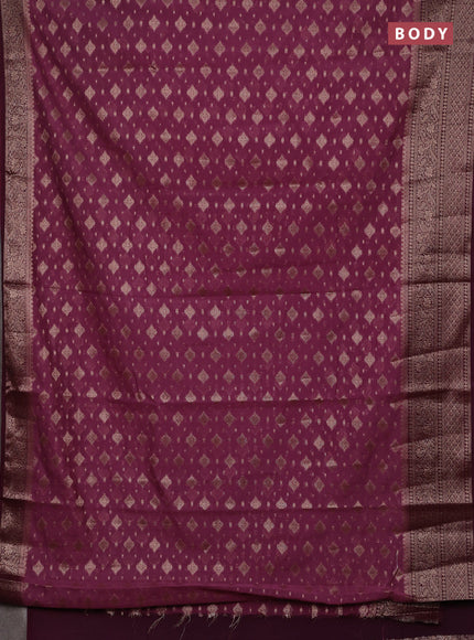 Mauve Pink & Wine Semi Chiniya Silk Saree