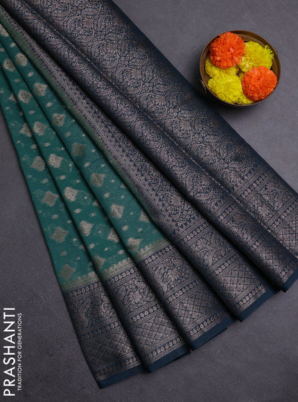 Green & Peacock Green Semi Chiniya Silk Saree