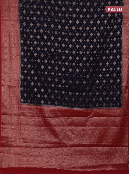 Navy Blue & Red Semi Chiniya Silk Saree