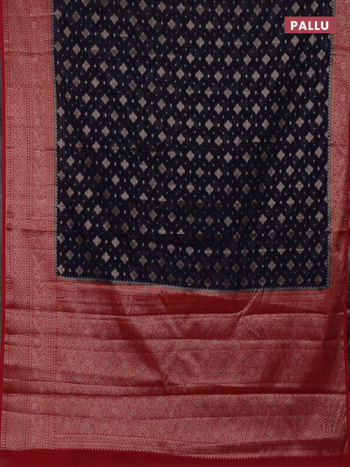 Navy Blue & Red Semi Chiniya Silk Saree