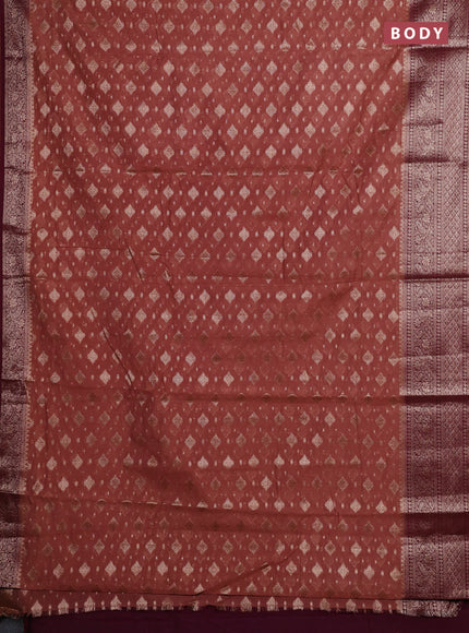 Pastel Brown & Wine  Semi Chiniya Silk Saree