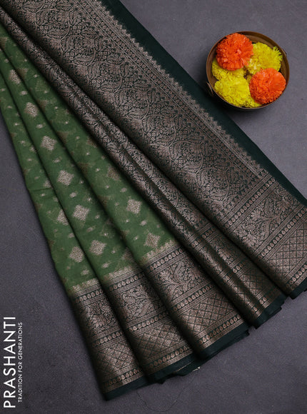 Olive Green & Bottle Green Semi Chiniya Silk Saree