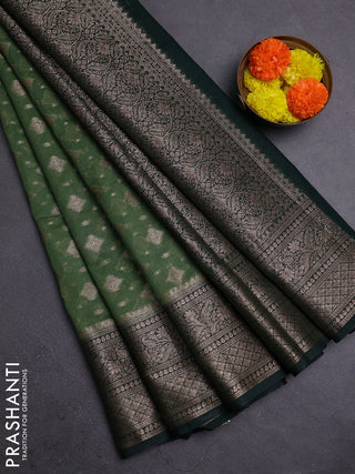 Olive Green & Bottle Green Semi Chiniya Silk Saree