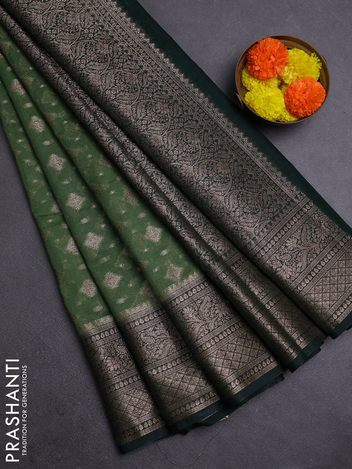 Olive Green & Bottle Green Semi Chiniya Silk Saree
