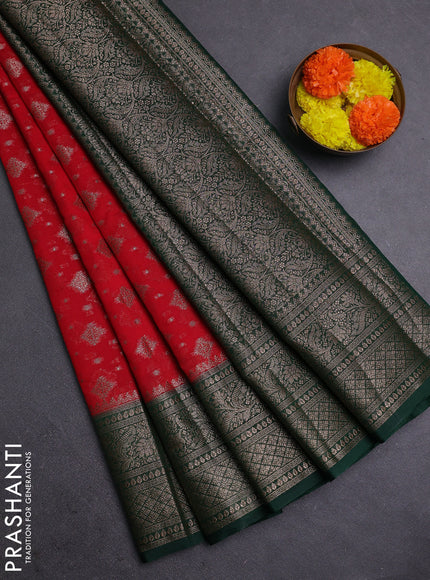 Red & Green Semi Chiniya Silk Saree