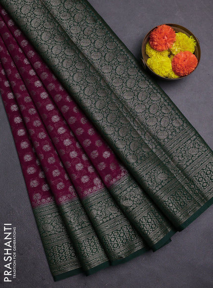 Maroon & Bottle Green Semi Chiniya Silk Saree