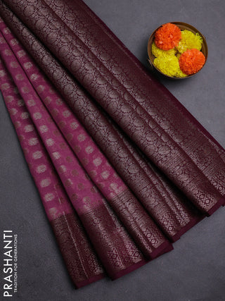 Mauve Pink & Wine Semi Chiniya Silk Saree