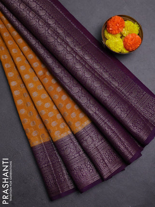 Mustard Yellow & Violet Semi Chiniya Silk Saree