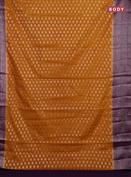 Mustard Yellow & Violet Semi Chiniya Silk Saree