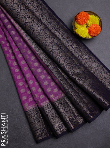 Lavender & Navy Blue Semi Chiniya Silk Saree