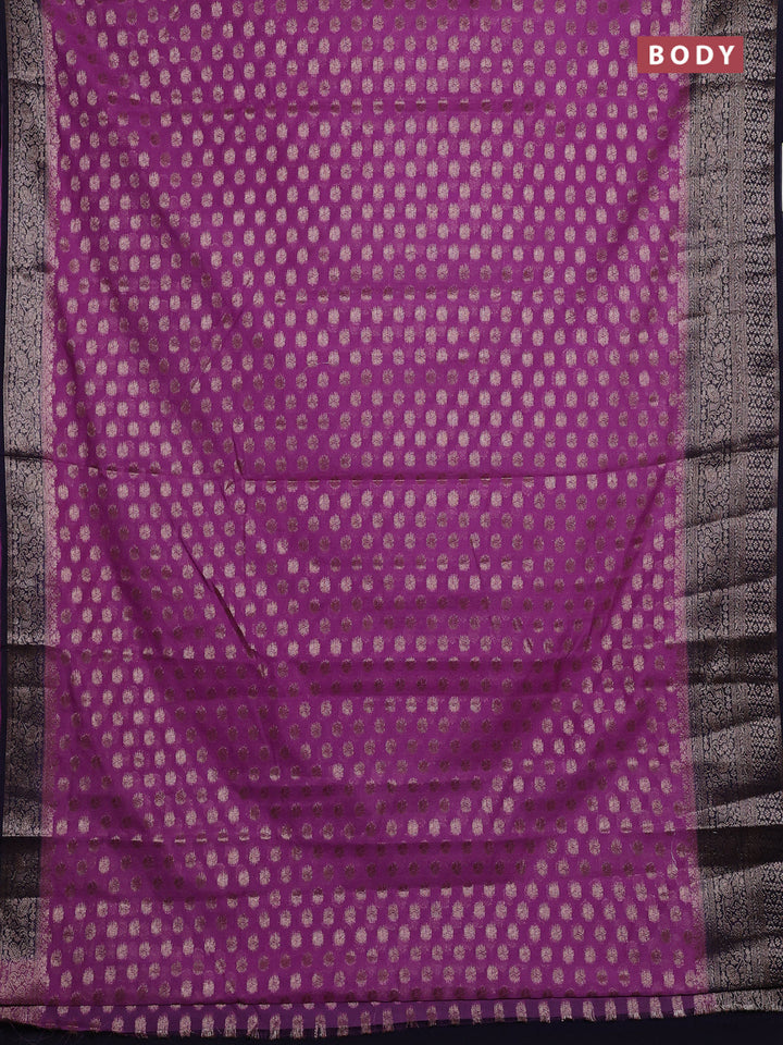 Lavender & Navy Blue Semi Chiniya Silk Saree