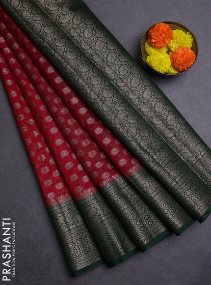Red & Green Semi Chiniya Silk Saree