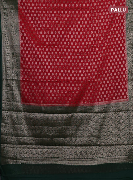 Red & Green Semi Chiniya Silk Saree