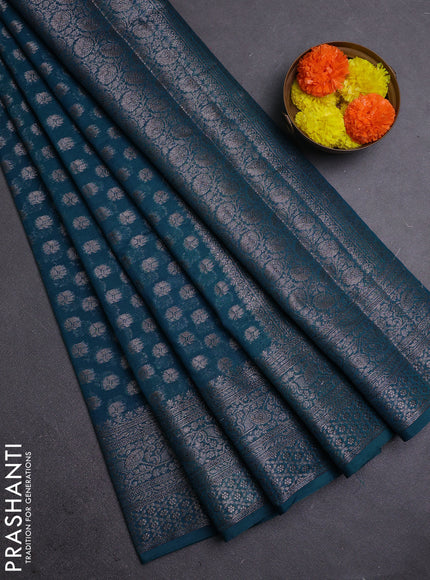 Peacock Blue Semi Chiniya Silk Saree