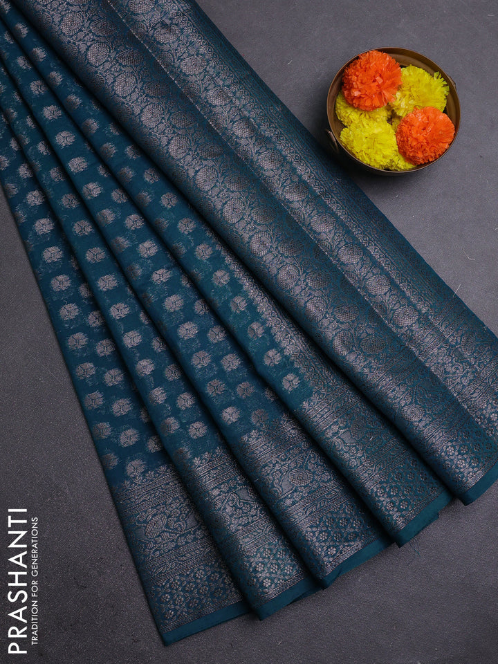 Peacock Blue Semi Chiniya Silk Saree