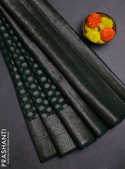 Bottle Green Semi Chiniya Silk Saree