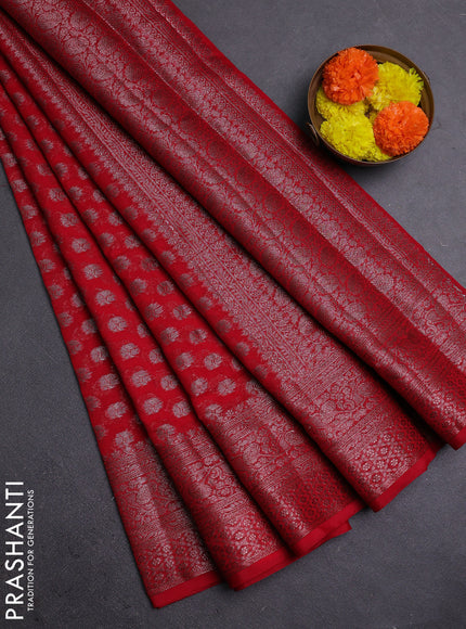 Red Semi Chiniya Silk Saree