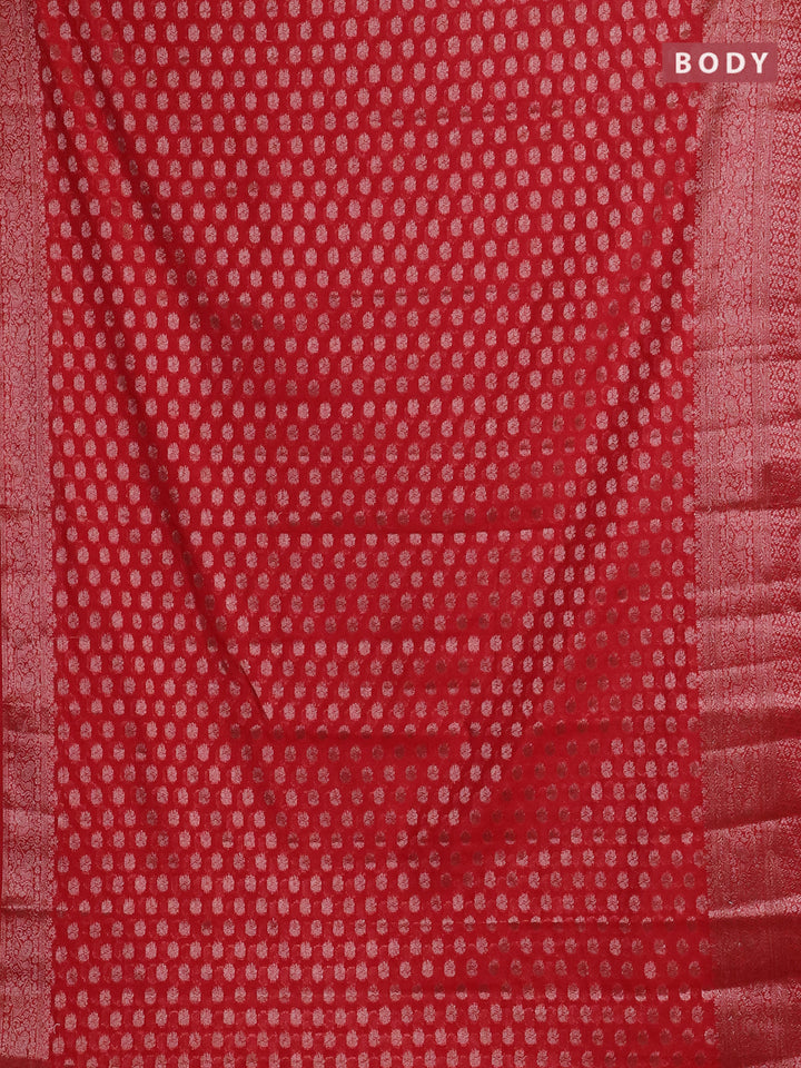 Red Semi Chiniya Silk Saree