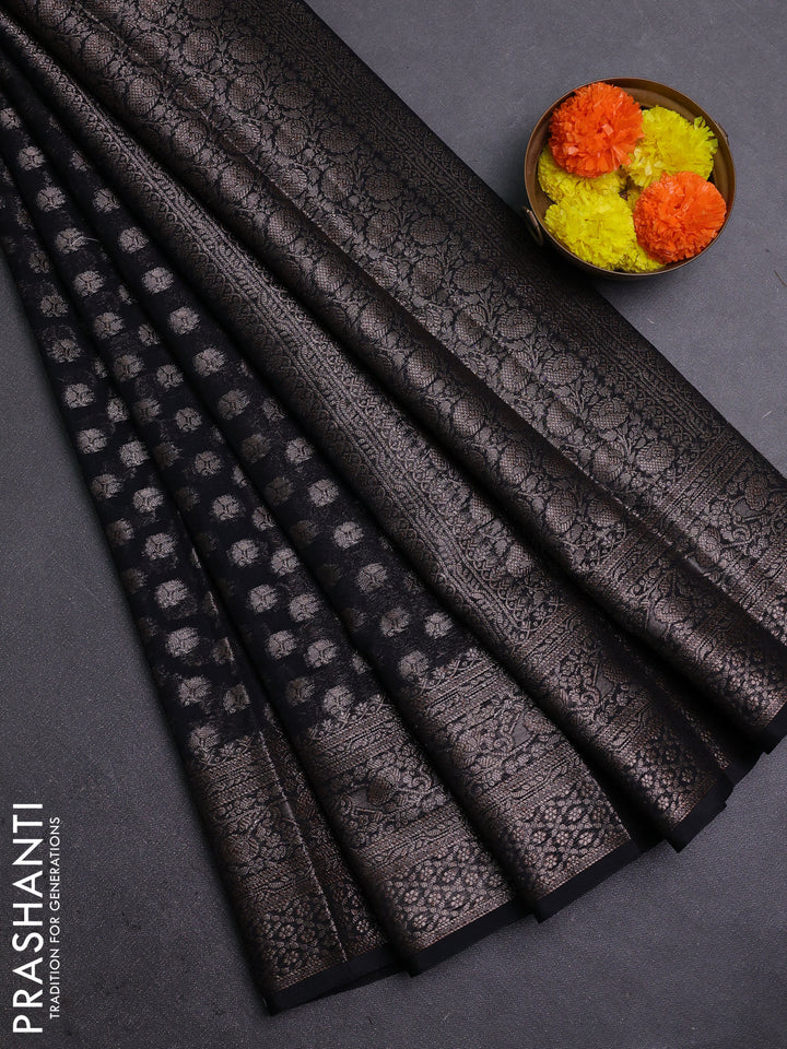 Black Semi Chiniya Silk Saree