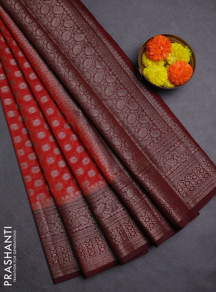 Rustic Orange & Maroon Semi Chiniya Silk Saree