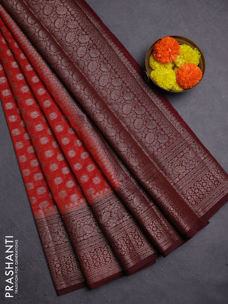 Rustic Orange & Maroon Semi Chiniya Silk Saree