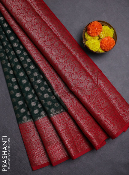 Bottle Green & Red Semi Chiniya Silk Saree