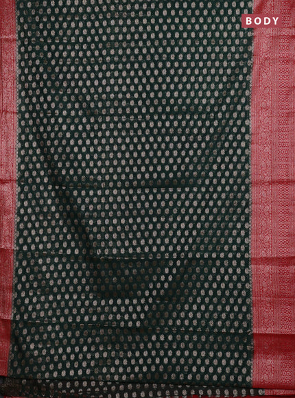 Bottle Green & Red Semi Chiniya Silk Saree