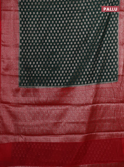 Bottle Green & Red Semi Chiniya Silk Saree
