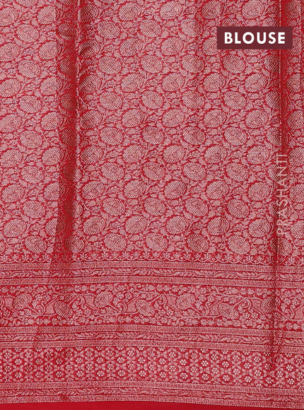 Bottle Green & Red Semi Chiniya Silk Saree
