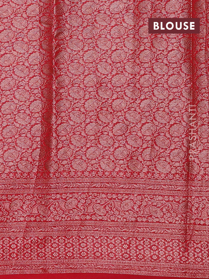 Bottle Green & Red Semi Chiniya Silk Saree