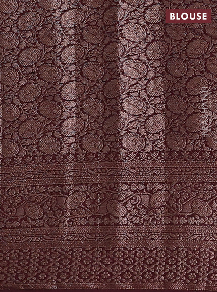 Mustard Green & Brown Semi Chiniya Silk Saree