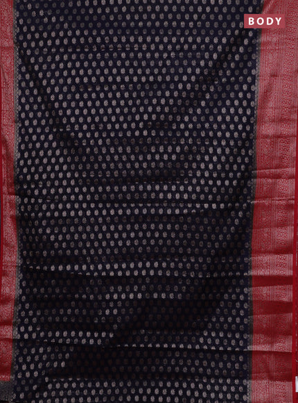 Navy Blue & Red Semi Chiniya Silk Saree