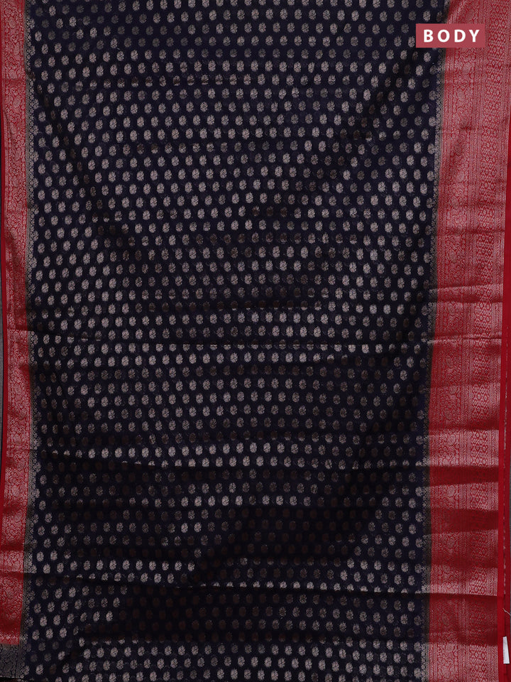 Navy Blue & Red Semi Chiniya Silk Saree