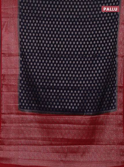 Navy Blue & Red Semi Chiniya Silk Saree