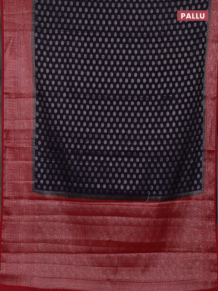 Navy Blue & Red Semi Chiniya Silk Saree